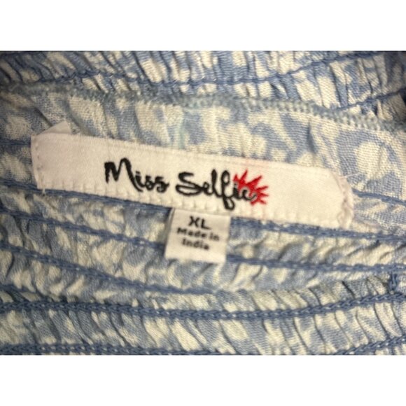 Blue & White Floral Smocked Peplum Tank Top With Ruffle Straps & Button Front - - Picture 5 of 8